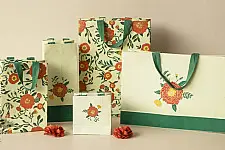 Senses Play ▣ Handmade Banana Fiber Paper ▣ Genda Phool Gift Bags - Pistachio (Set of 5) ▣ 19