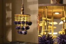 Senses Play ▣ Handmade Banana Fiber Paper ▣ Kamal Phool Wood Pendant Lamp - Purple ▣ 41