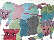 Gond Tribal Canvas Painting - Big Cat (2.5' x 3') 