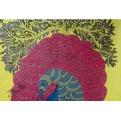 Gond Tribal Canvas Painting - Peacock (3' x 3') 