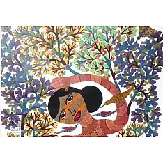Gond Tribal Canvas Painting - Forest (3' x 4')