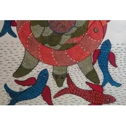 Gond Tribal Painting - Turtle  (11" x 14")