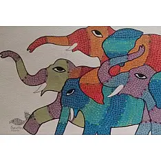 Gond Tribal Painting - Elephant  (11" x 14") 