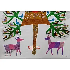 Gond Tribal Canvas Painting - Guitar (2.5' x 3')