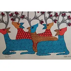 Gond Tribal Painting - Tree on Horns (11" x 14") - 21