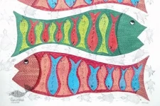 Gond Tribal Canvas Painting - Fish (2.5' x 3') 