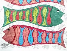 Gond Tribal Canvas Painting - Fish (2.5' x 3') 