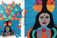 Gond Tribal Canvas Painting - An Art (3' x 3') 