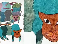 Gond Tribal Canvas Painting - Big Cat (2.5' x 3') 