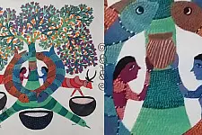 Gond Tribal Canvas Painting - Cow (3' x 3') 