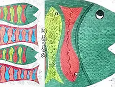 Gond Tribal Canvas Painting - Fish (2.5' x 3') 