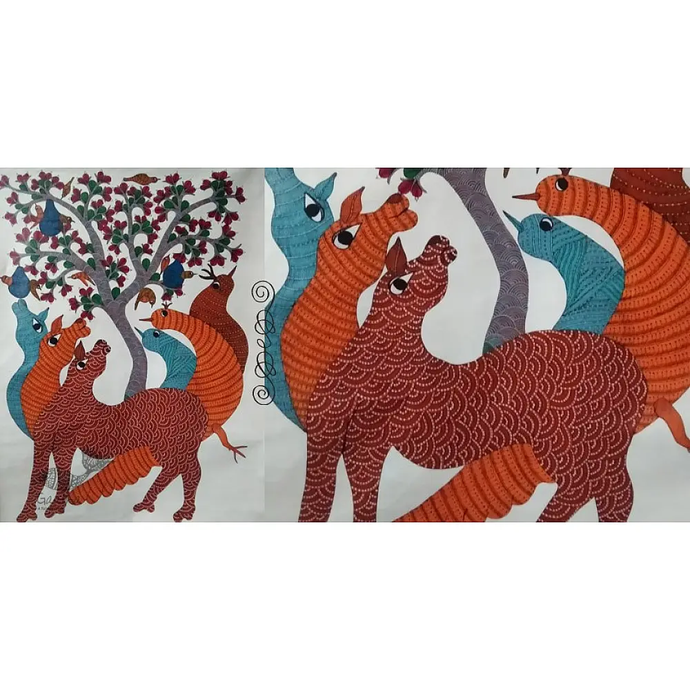 tribal gond painting-Peahen 
