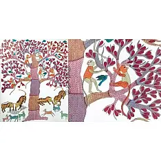 Gond Tribal Canvas Painting - Tigers (2.5' x 3') 