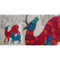 Gond Tribal Painting - Deer Family (11" x 14")