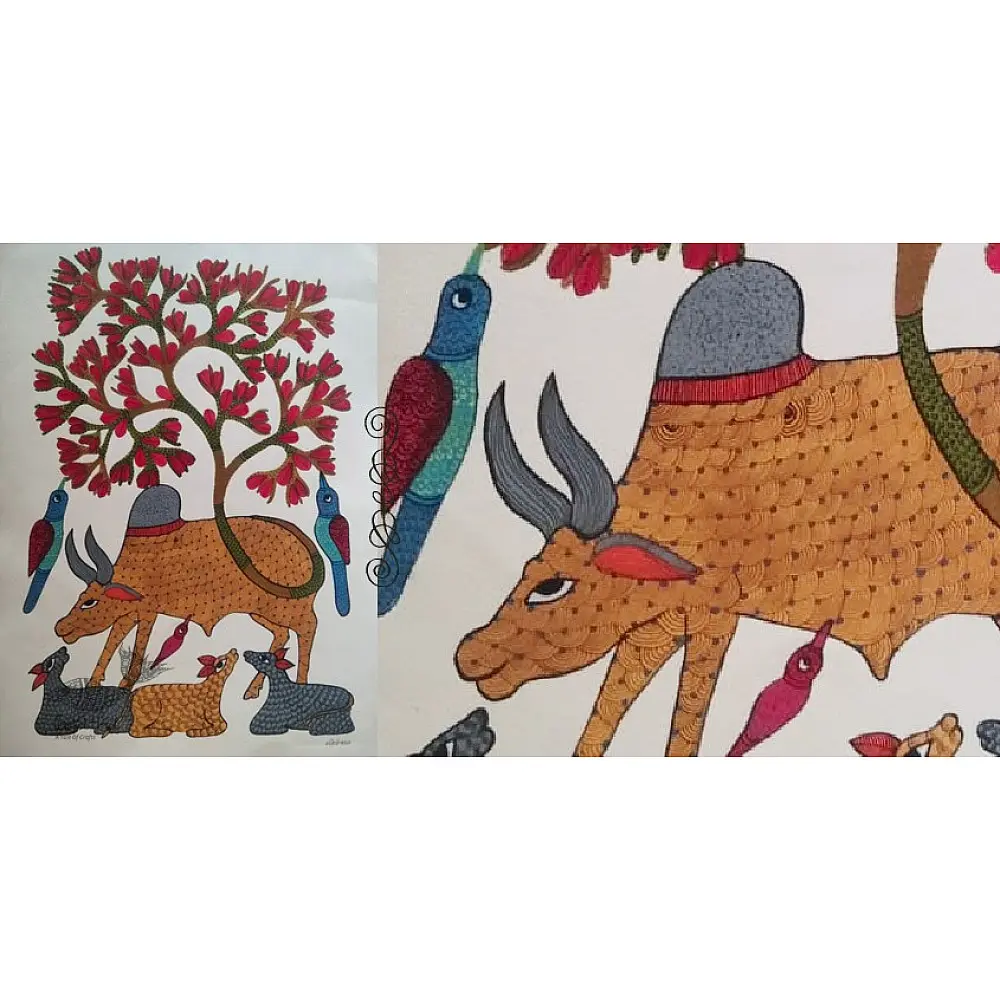 Ox - tribal gond painting - paper sheet