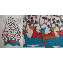 Gond Tribal Painting - Tree on Horns (11" x 14") - 21