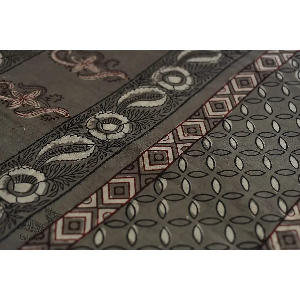 shop dabu hand block printed cotton saree - Butterfly motif 