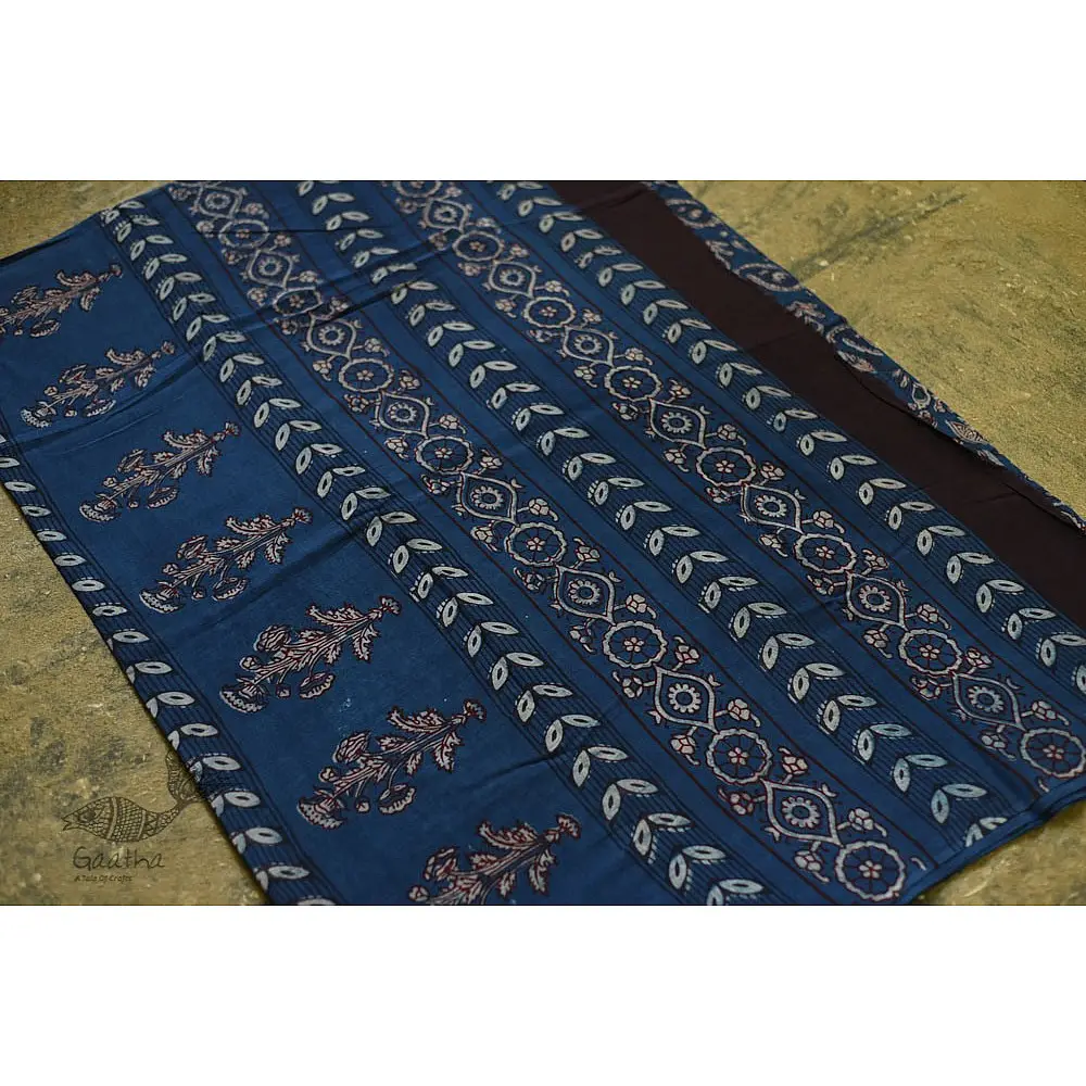 shop dabu hand block printed cotton saree indigo