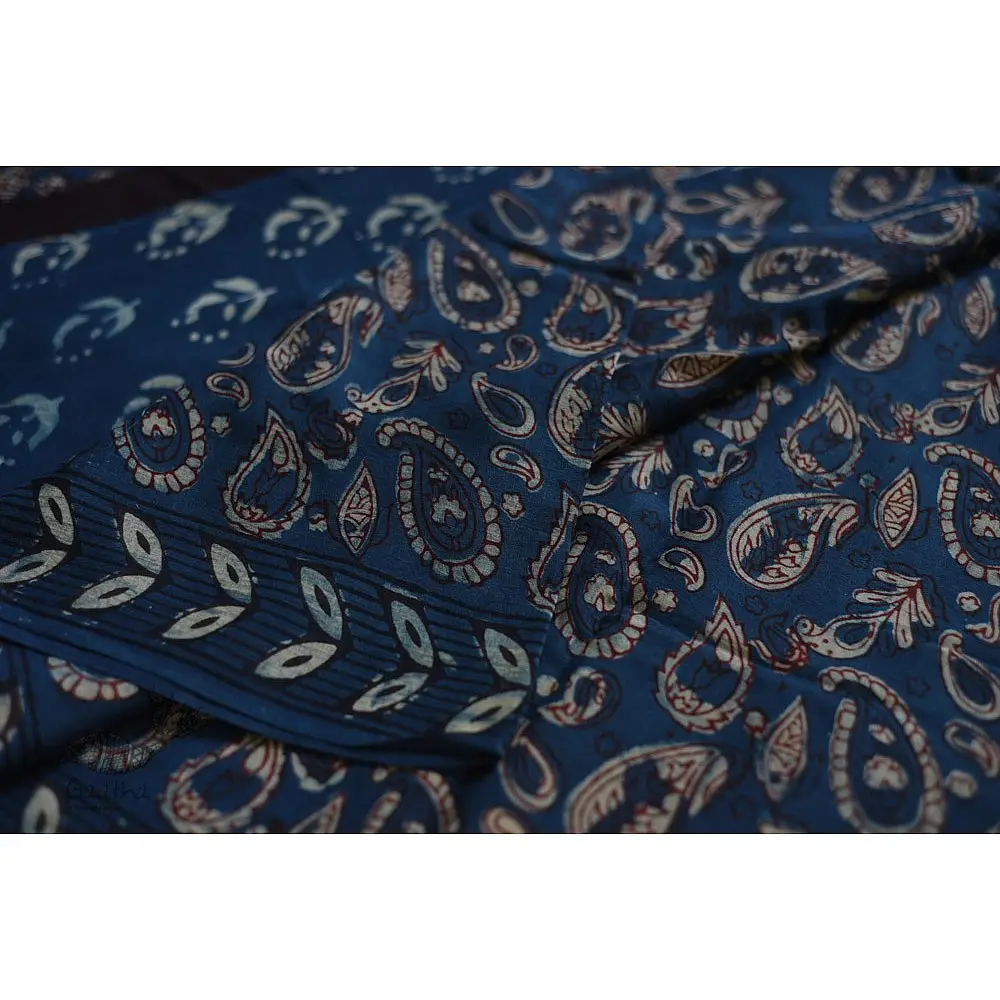 shop dabu hand block printed cotton saree indigo