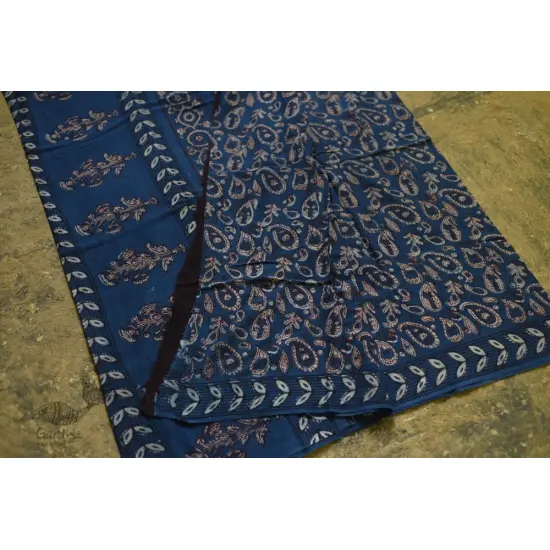 shop dabu hand block printed cotton saree indigo