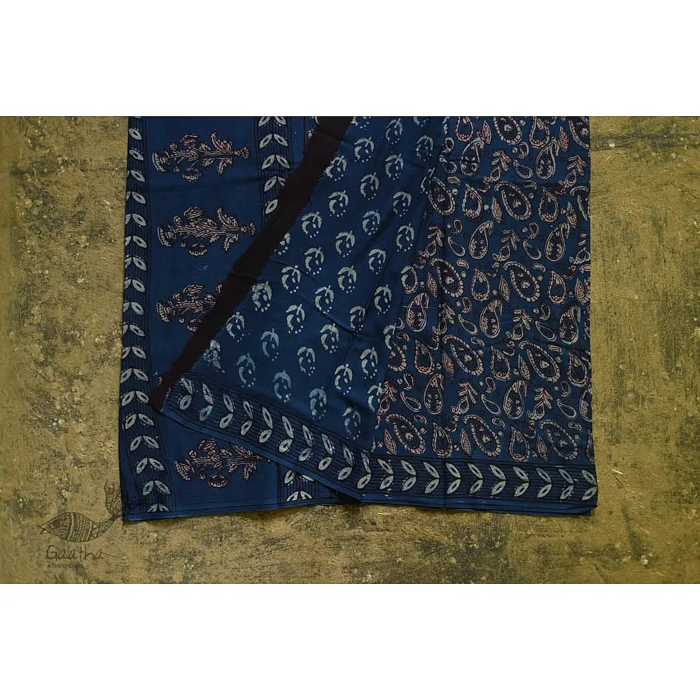 shop dabu hand block printed cotton saree indigo
