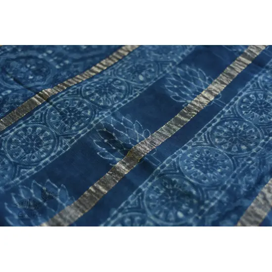 shop dabu hand block printed maheshwari-indigo saree