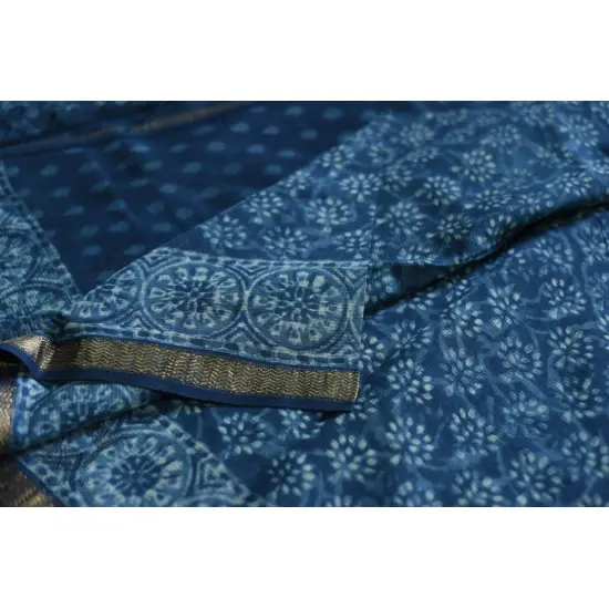 shop dabu hand block printed maheshwari-indigo saree