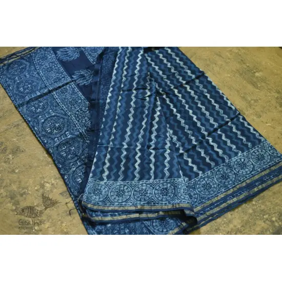 shop Dabu  Block Print - Chanderi Indigo Saree