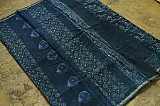 Saanjhh . साँझ | Dabu  Block Print - Chanderi Indigo Saree pigeon motif