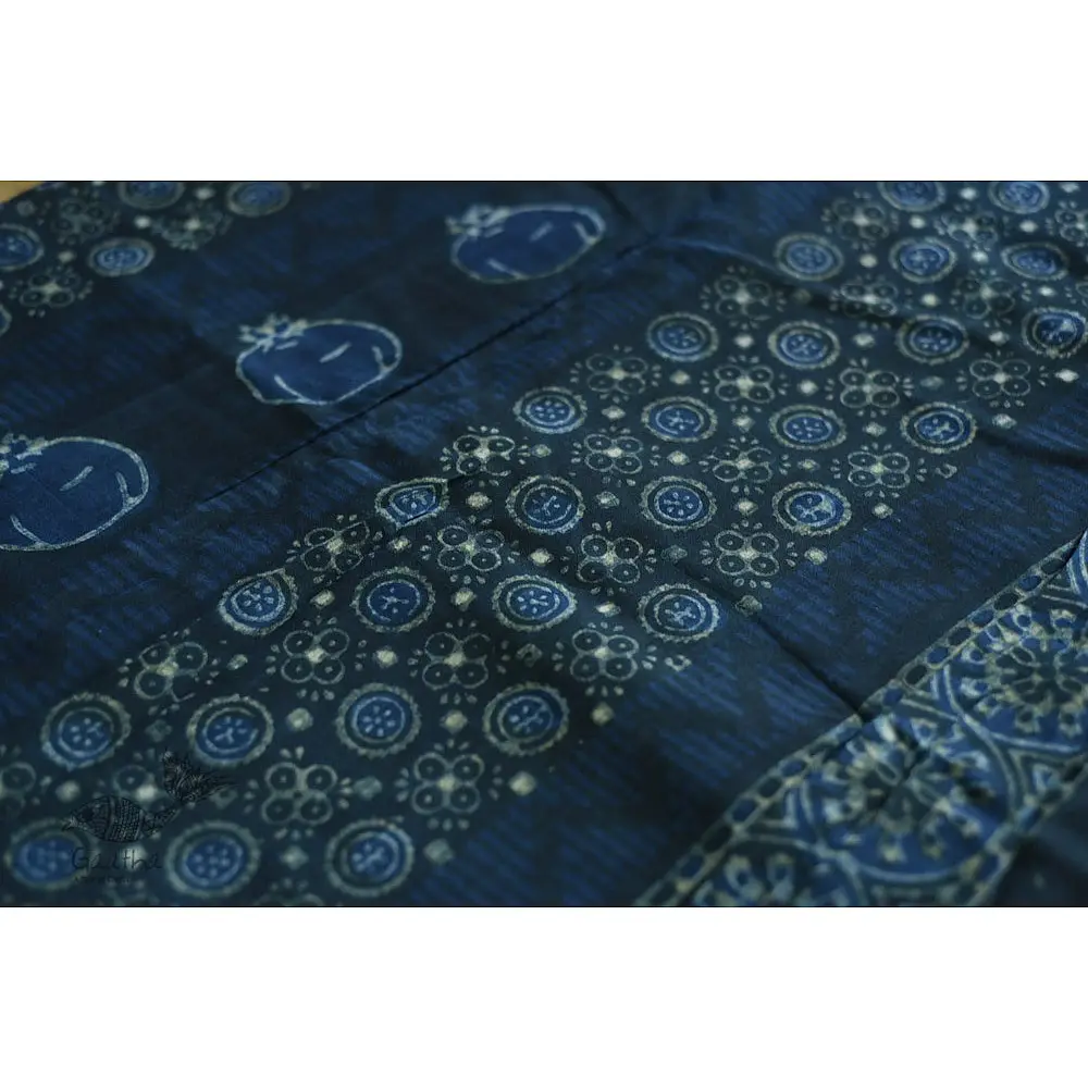 shop Dabu  Block Print - Chanderi Indigo Saree pigeon-motif