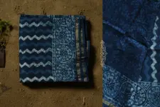 Saanjhh . साँझ | Dabu  Block Print - Chanderi Indigo Zig Zag Saree