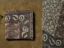 Saanjhh . साँझ | Dabu Block Printed Cotton Saree - Butterfly motif