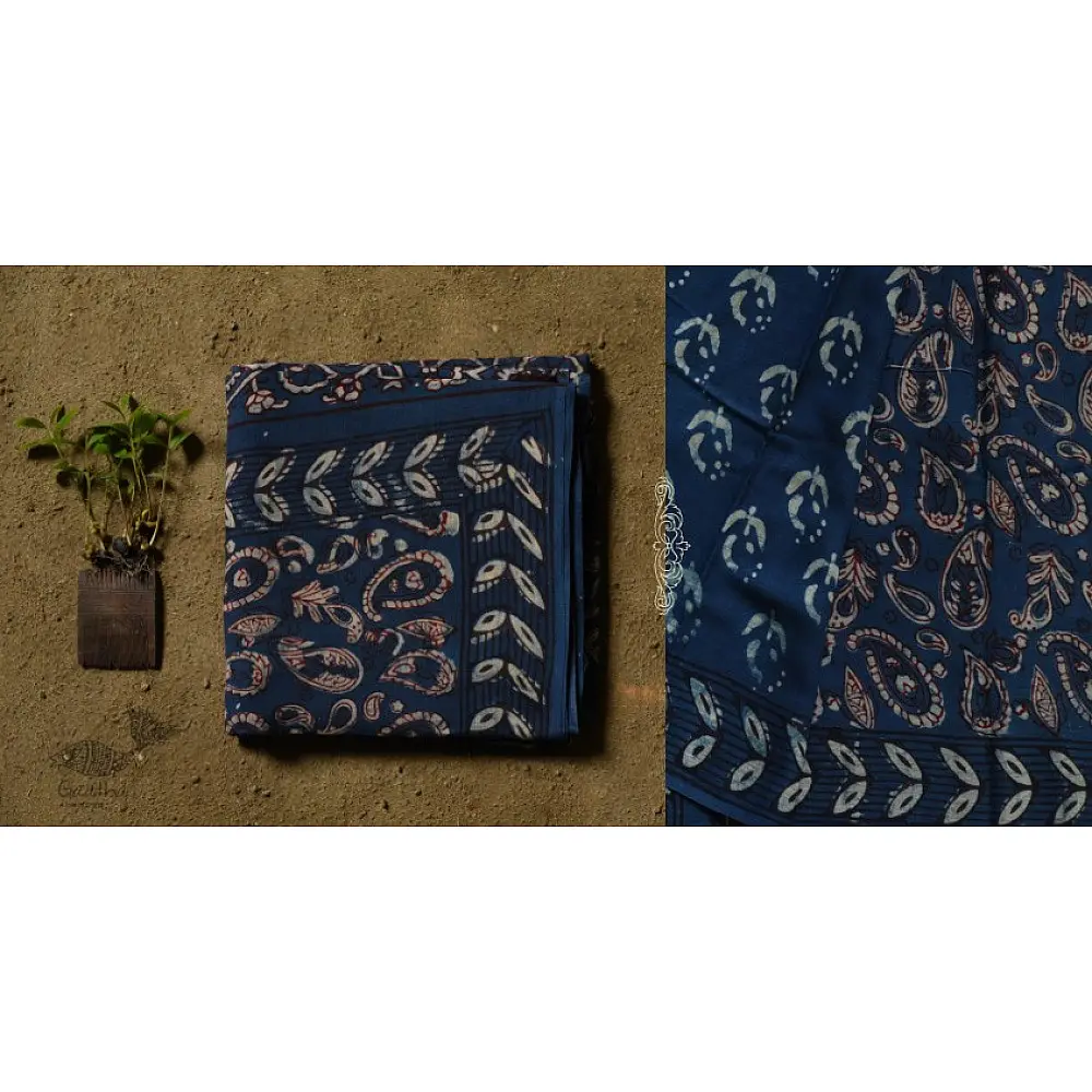shop dabu hand block printed cotton saree indigo