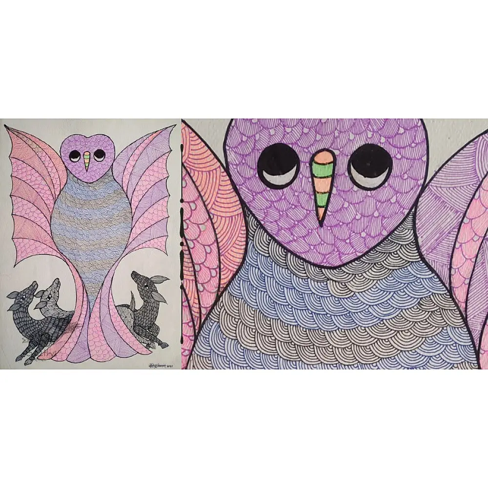 Gond Painting - indian art - owl