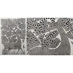 Gond Art | Black & White Deer (14"x 22")