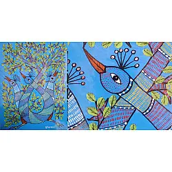Gond Art | Blue Peacock (14"x15")