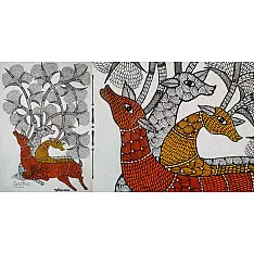 Gond Art | Orange Deer (14"x15")