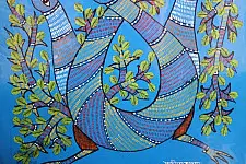 Gond Art | Blue Peacock (14"x15")