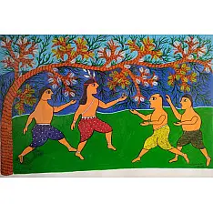 Gond Art | Krishna with Friends  (15"x 22")