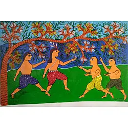 Gond Art | Krishna with Friends  (15"x 22")