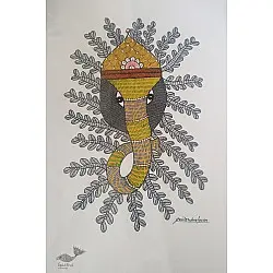 Gond Art ~ Hand Painted Gond Painting - Ganesh