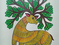 Gond Art ~ Hand Painted Gond Painting - A Deer