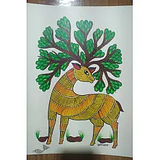 Gond Art ~ Hand Painted Gond Painting - A Deer