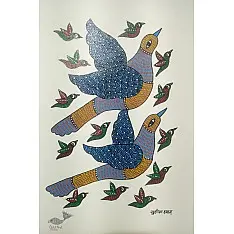 Gond Art ~ Hand Painted Gond Painting - Flying Birds