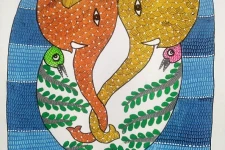 Gond Art ~ Hand Painted Gond Painting - Two Elephants