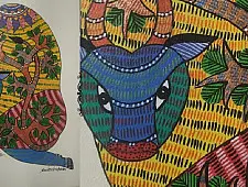 Gond Art ~ Hand Painted Gond Painting - A Bull