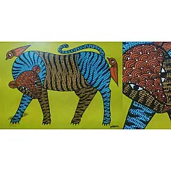 Gond Art ~ Hand Painted Gond Painting - A Tiger