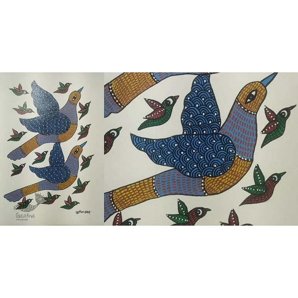 Gond Painting - indian art Flying Birds 