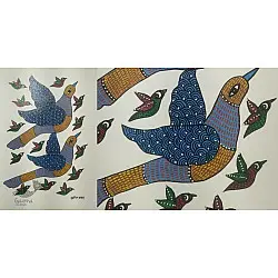 Gond Art ~ Hand Painted Gond Painting - Flying Birds