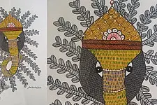 Gond Art ~ Hand Painted Gond Painting - Ganesh